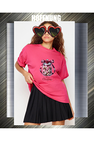 HOFFNUNG Unisex Short Sleeve Round Neck Merry Christmas Printed Solid Color T...