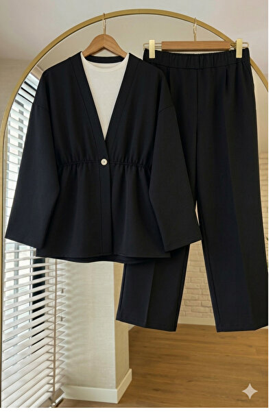 SUWWE Merlin Tesettür Top and Bottom Double Black Set