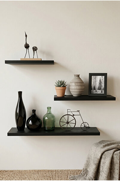 Robin Home Dekoratif Duvar Rafı Uçan Raf 3'lü Set Siyah