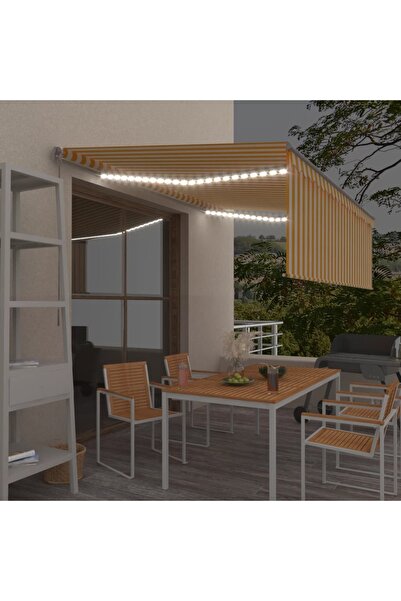 Concept Copertină retractabilă manual cu stor&LED, galben&alb, 4x3 m