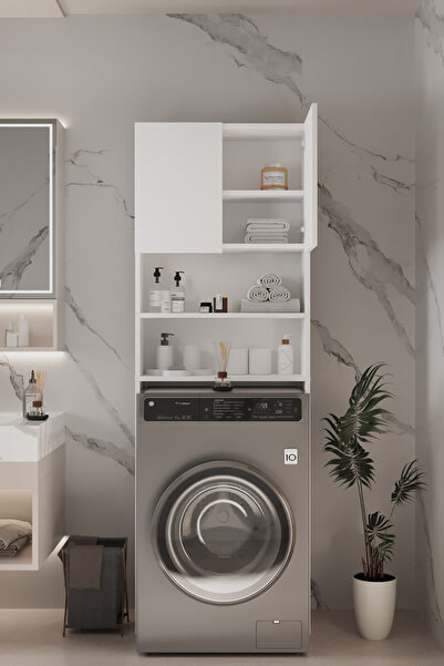 AWOX Plato Çamaşır Makinesi Dolabı 4 Raflı 2 Kapaklı Çamaşır Makinesi Dolabı Banyo Dolabı