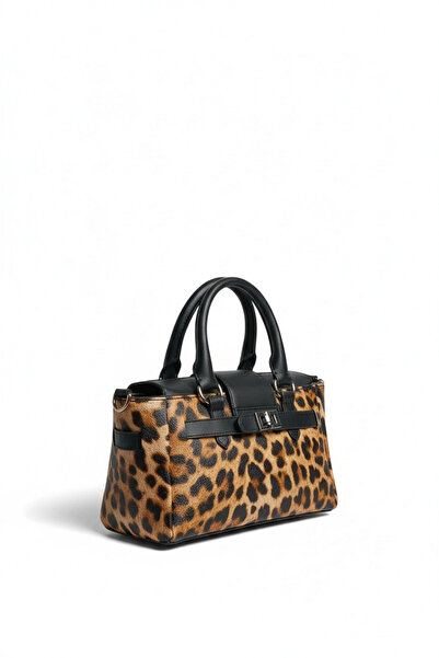 Harmony Leopard Skin Front Lock Detailed Mini Women's Hand Sleeve And Shoulder Bag