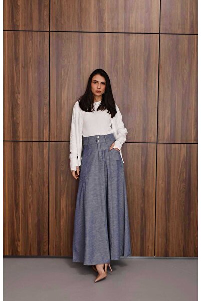 Neways 2195-تنورة مولانا من الدنيم باللون الأزرق الداكن