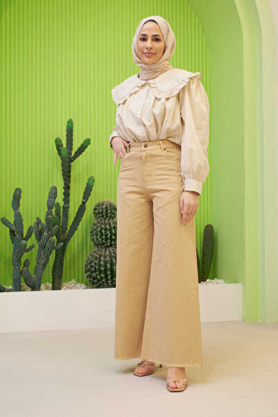 Neways 1160-Bol Paça Püsküllü Pantolon Bej