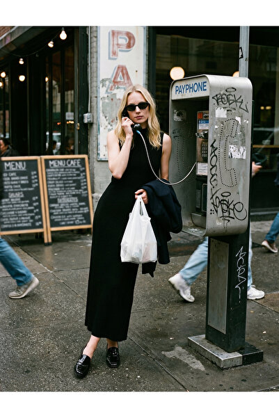 Koton ψηλός λαιμός Βισκόζη Χωρίς μανίκια Πλεκτό Φόρεμα