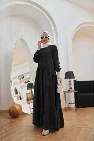 Neways 6646- فستان برباط وأزرار من قطعة واحدة باللون الأسود