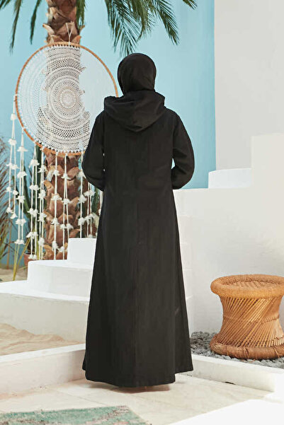 Neways 6509-DENİM KAPŞONLU FERACE Siyah