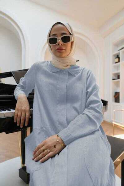 Neways 6648- Düğmeli Ferace Mavi