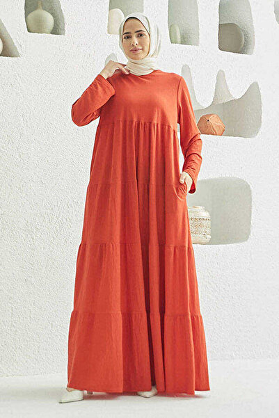 Neways 6400-Ancelina Büzgülü Elbise Kiremit