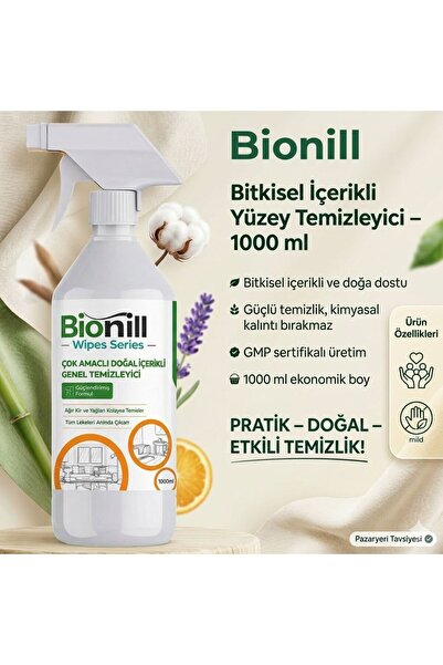 Bionill Wipes Series Bitkisel Doğal Içerikli Yüzey Temizleyici - Leke Karşıtı...