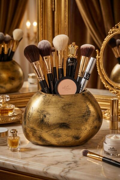 Evene Makyaj Organizeri Makyaj Fırçalığı Makyaj Organizer Düzenleyici Altın E...