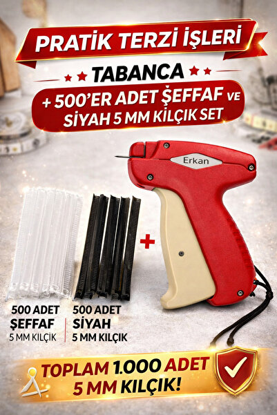 ERKAN Pratik Terzi İşleri 5mm Türban Kılçık ve Tabanca Seti (500 Adet Şeffaf ...