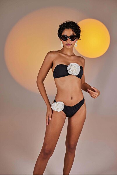 HOLLY LOLLY Premium Sleek Bikini Bottom with Removable Floral Detail, Black