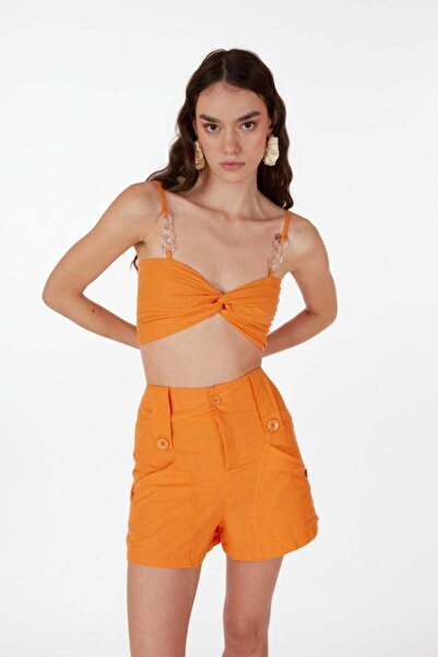 HOLLY LOLLY كوتون شورت قصير مبطن بنسيج برتقالي