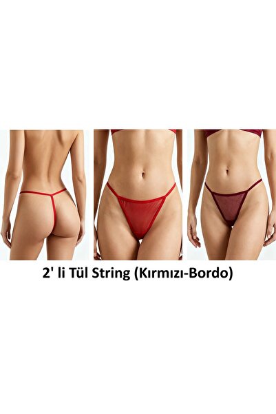 calma TÜL TANGA 2 Lİ (BORDO-KIRMIZI)