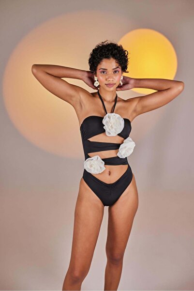 HOLLY LOLLY Αφαιρούμενο μαγιό με φλοράλ λεπτομερή κοπή Premium Swagger Μαύρο