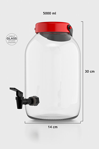 Renga Macro 5000 ml Kırmızı Kapaklı Musluklu Cam Kavanoz 131002