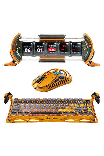 Gravastar K1 Pro Mekanik Gaming Klavye XPro Kablosuz Optik Mouse ve Dijital R...