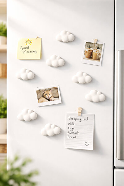 10'lu Mini Beyaz Bulut Buzdolabı Magneti , Mıknatıslı Fotoğraf Tutucu Magnet