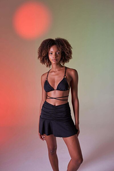 HOLLY LOLLY talie înaltă detaliu încrețit Fustă Mini Delphi Neagră