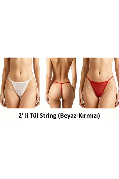 calma TÜL TANGA 2 Lİ (BEYAZ-KIRMIZI)