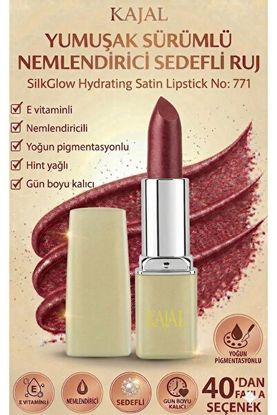 KAJAL أحمر شفاه مرطب ناعم الملمس ذو لمعة لؤلؤية – أحمر شفاه حريري مرطب من سيل...