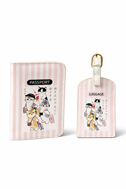 Ecrou Cute Kitty Patterned Passport Cover and Luggage Tag