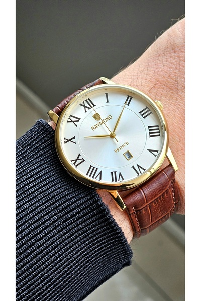 Raymond Men's Roman Numerals Classic Retro Watch - Rym-631820 Gold Brw-W