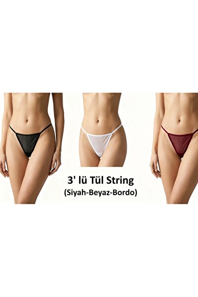 calma TÜL TANGA 3 LÜ (BEYAZ-SİYAH-BORDO)