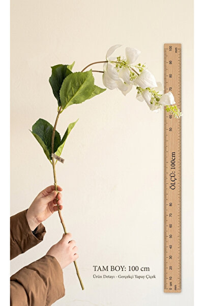 YASİMA 1 Adet 2 Dallı Yapay Medine Gülü Çiçeği 110 Cm Beyaz Saksı Süsü