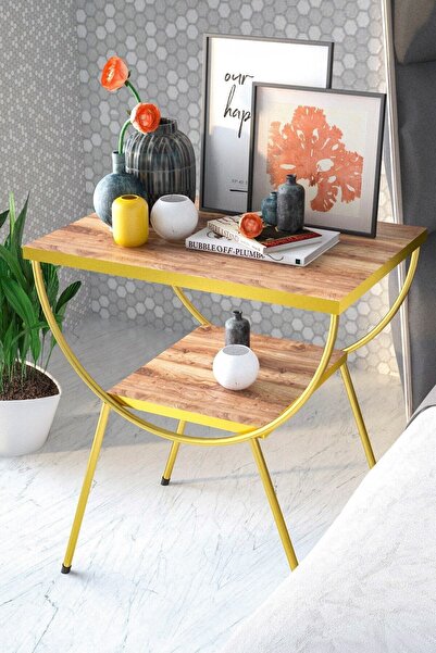 GOLDFALEZ Yan Sehpa Komodin Metal Ayak Gold Ceviz 1982