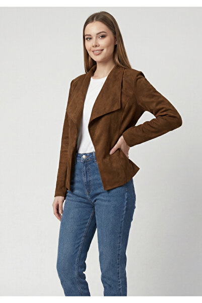 Little Visqon Kadın Taba Süet Dokulu Blazer Ceket Casual ve Günlük Ofis Stili