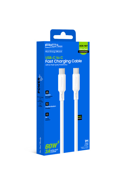 ACL ACK-107 1 Metre 60W USB-C to Type-C Ultra Hızlı Şarj ve Veri Kablosu (3A)
