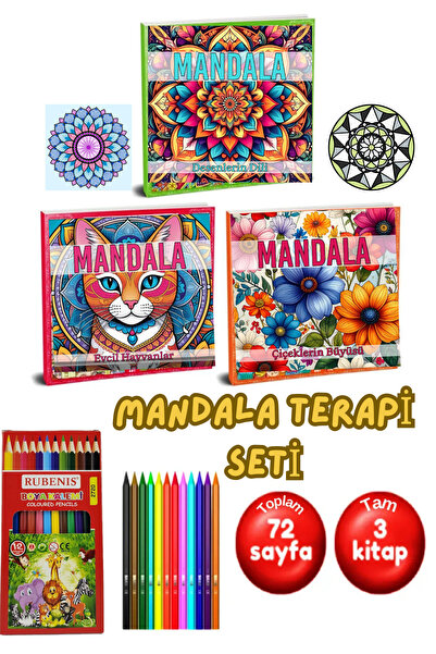 GÖNÜL YAYINCILIK Mandala Her Yaşa Uygun Dinlendiren Terapi Seti - Kitap Ve 12'li Kuru Boya