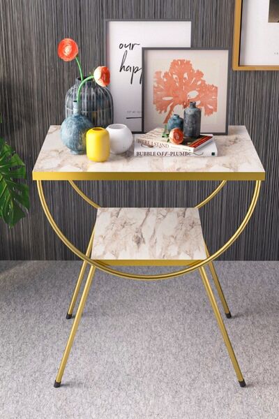 GOLDFALEZ Yan Sehpa Komodin Metal Ayak Gold Efes