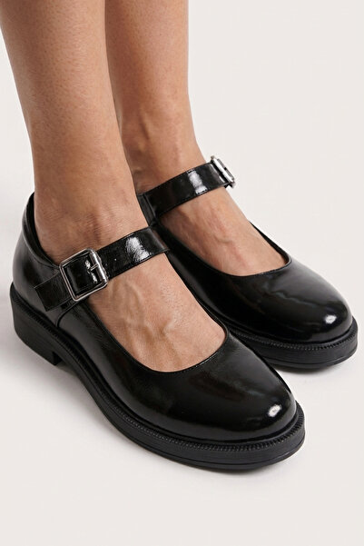 GRADA Μαύρα λουστρίνια γυναικεία παπούτσια μπαλαρίνας Mary Jane με λουράκια α...