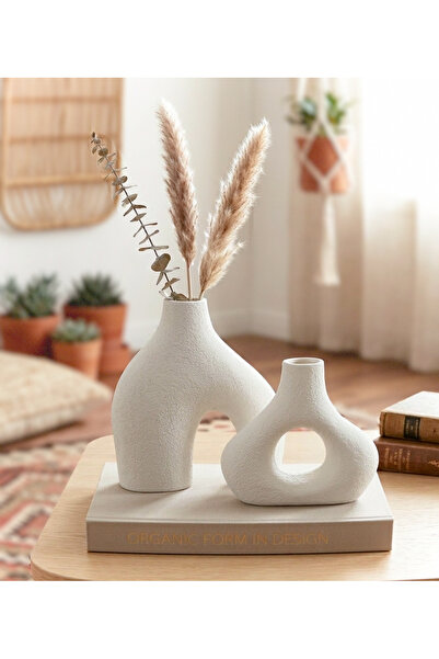 wogu home LORA VAZO Modern Dekoratif Taş Tozu Vazo Seti – 2’li