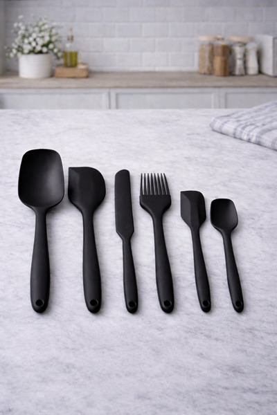 GLAVERA 6lı Takım Pasta Silikon Yumurta Fırçası Kaşık Bıçak Spatula Silikon T...