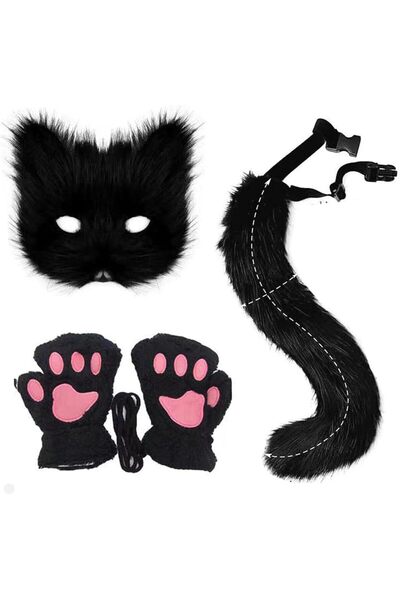 Arabest Halloween Cat Costume Set, Furry Animal Headband with Ears, Tail, Paw...