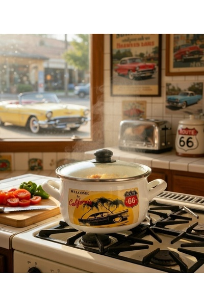 EBRULİEMAYE Classic Car Embroidered Pot 2.7 Liter 20 cm Milk Yogurt Soup Stov...
