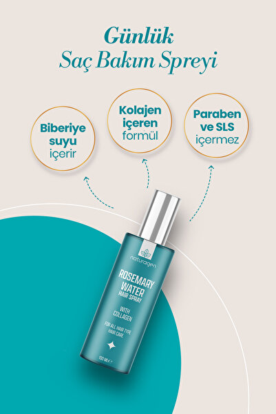 Naturagen Rosemary Water Biberiye Suyu Saç Toniği Sprey 100 ml | Kolajen İçerikli | %100 Doğal Biberiye Mayalı