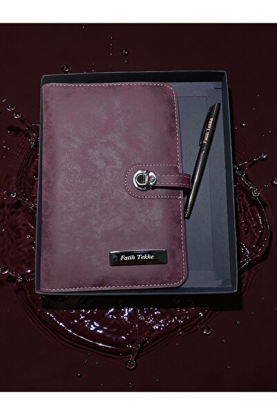 Pluvia Hediyelik Kişiye Özel Kutulu Nubuk Deri Çantalı Defter Kalem