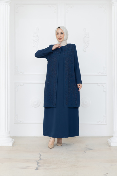 KMKkombin Women's Elegant Detailed Vertical Embroidered Tunic Dress