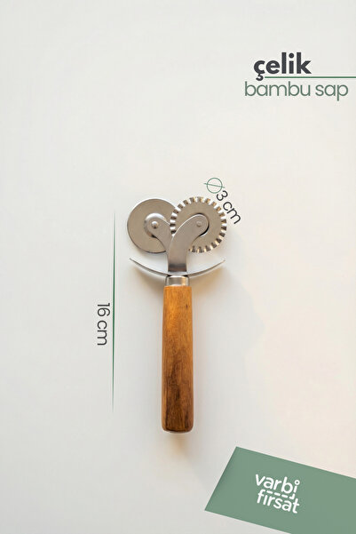 Varbifırsat Çift Başlı Bambu Hamur Kesici Pizza Ruleti Börek Kesme Bıçağı