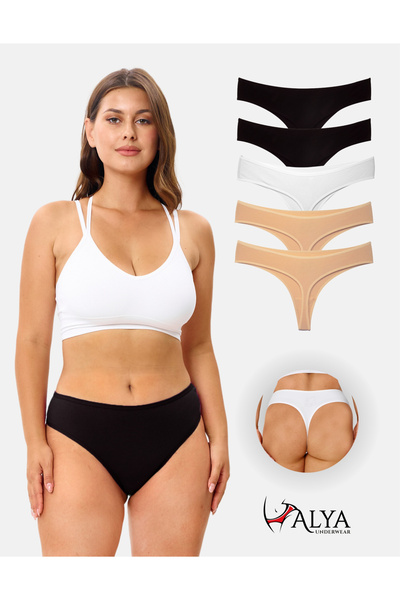 ALYA UNDERWEAR Dámské bavlněné kalhotky Bato Tanga, velké šňůrky, balení 5 ku...