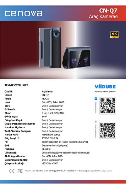 Cenova CN-Q7 Dashcam Araç Kamerası
