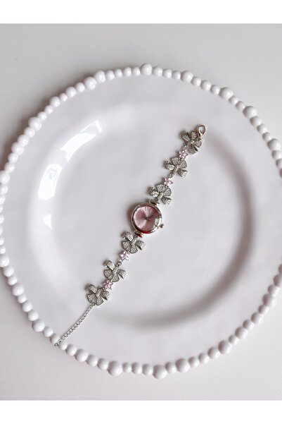 Reorah Collection ساعة روزي بفيونكة - ساعة من حجر الزركون الوردي الزهري مع القوس