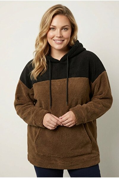 Stil Diva Big Size Long Sleeve Hooded and Pocketed Plush Fleece Sweatshirt 30...