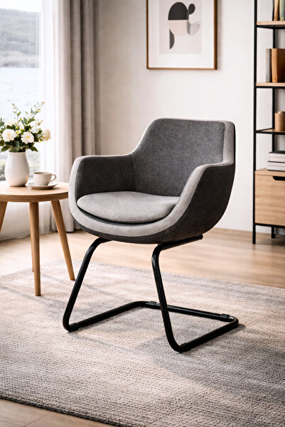 Bürocci Comfort Siyah Metal Ayaklı Misafir Koltuğu- Iki Ton Gri Kumaş-2244j1110