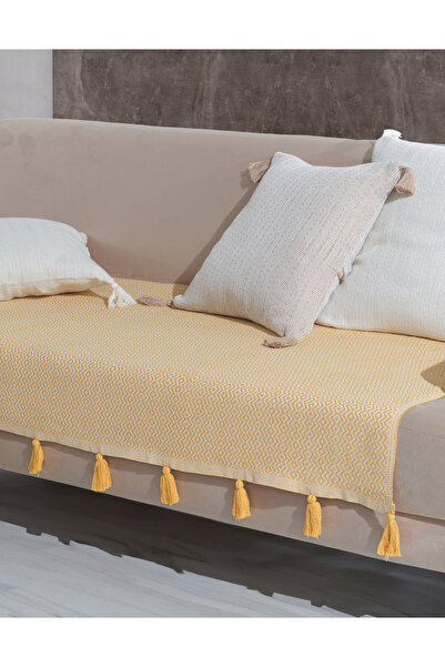 Lux Touch Husă de fotoliu cu pompon galben lavi - 115 x 200 cm, canapea divan...